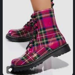 Betsey Johnson pink plaid boots. 💕 worn once
